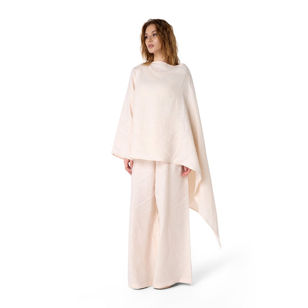 Asym Linen Poncho “Sand Weave”