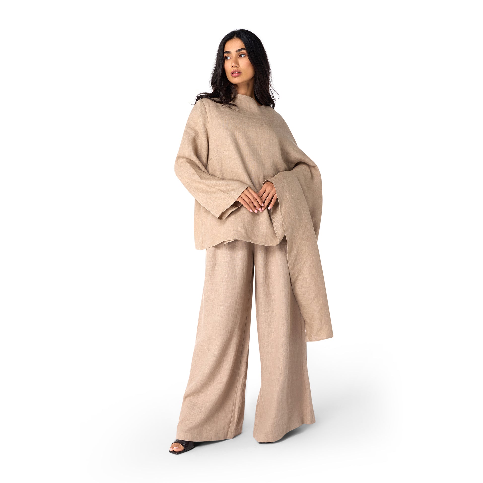 Asym Linen Poncho “Sand Weave”