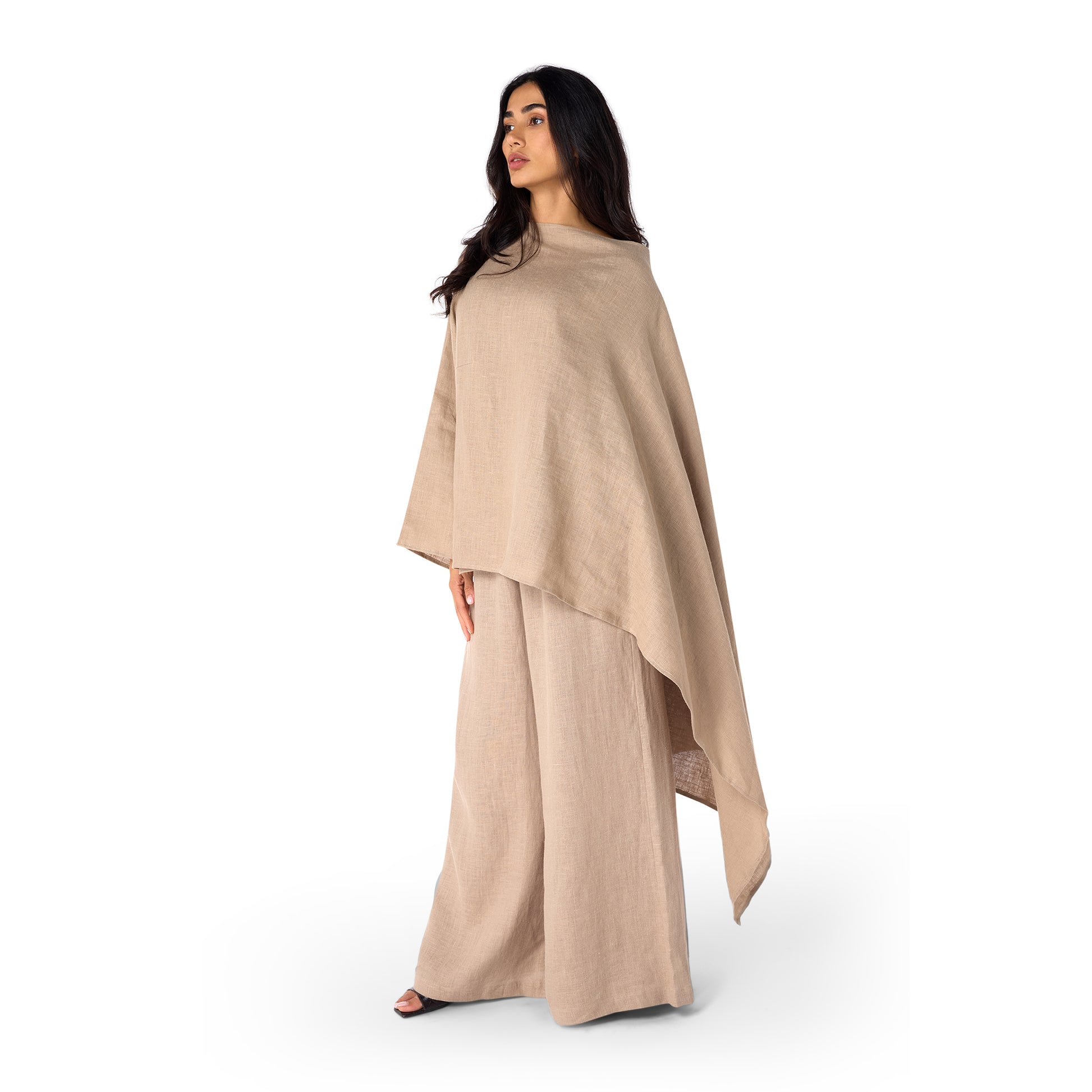 Asym Linen Poncho “Sand Weave”