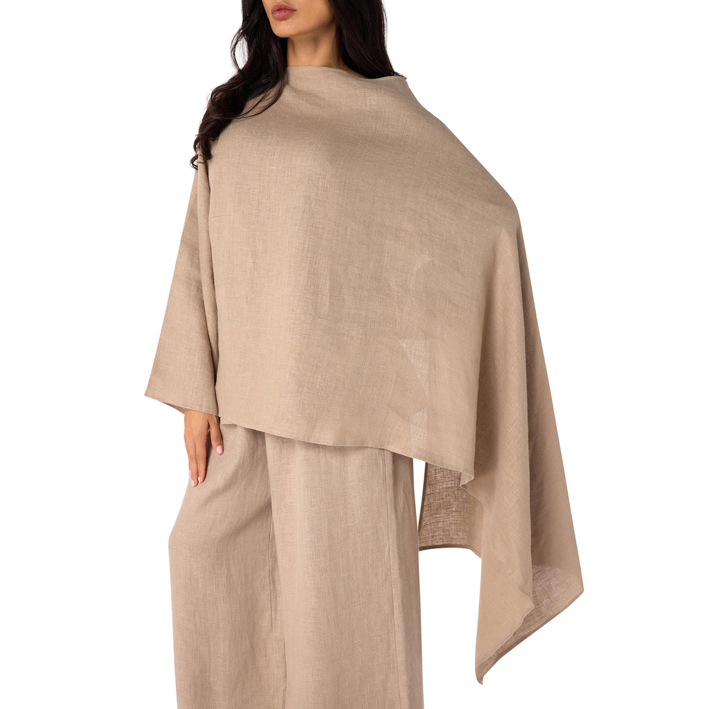 Asym Linen Poncho “Sand Weave”