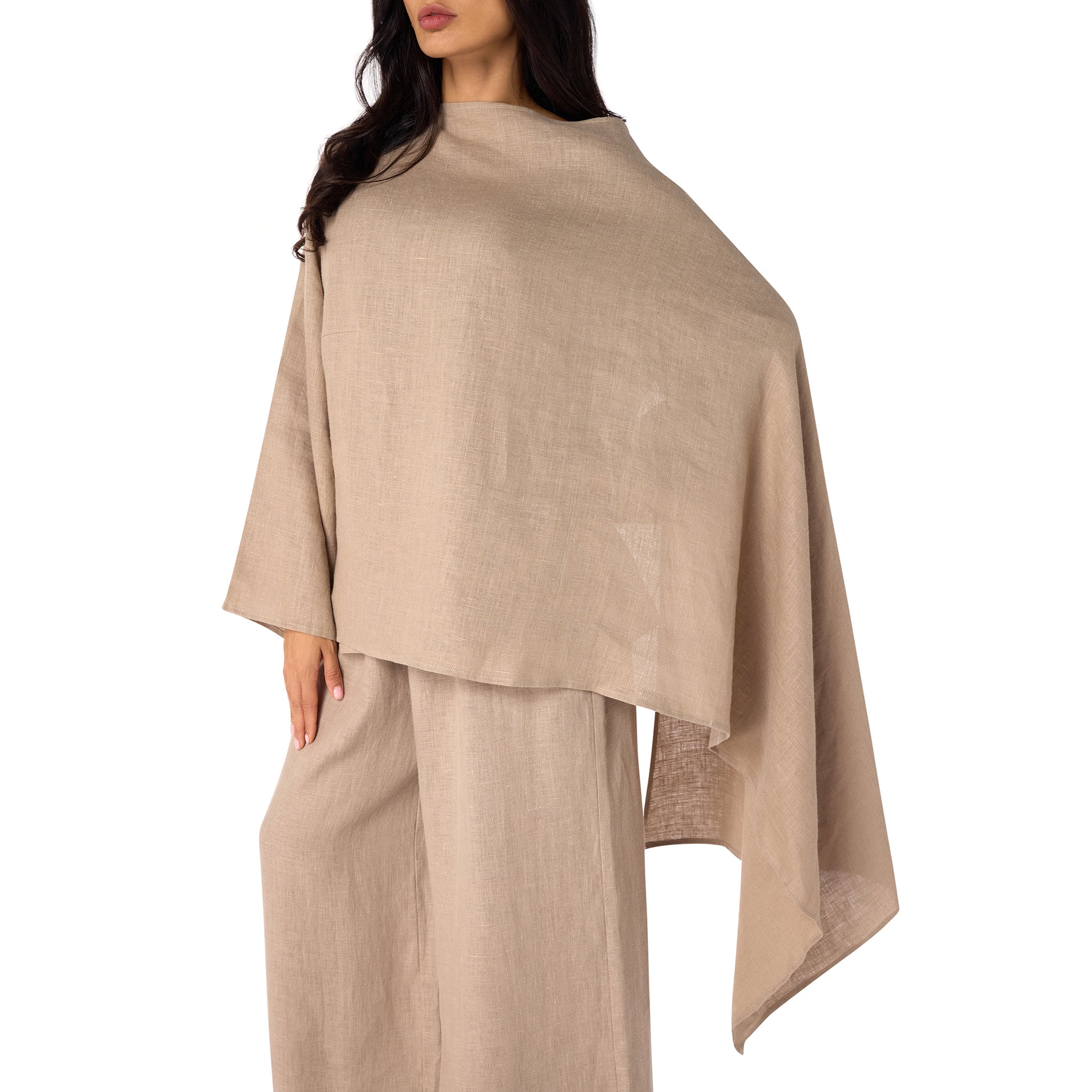 Asym Linen Poncho “Sand Weave”