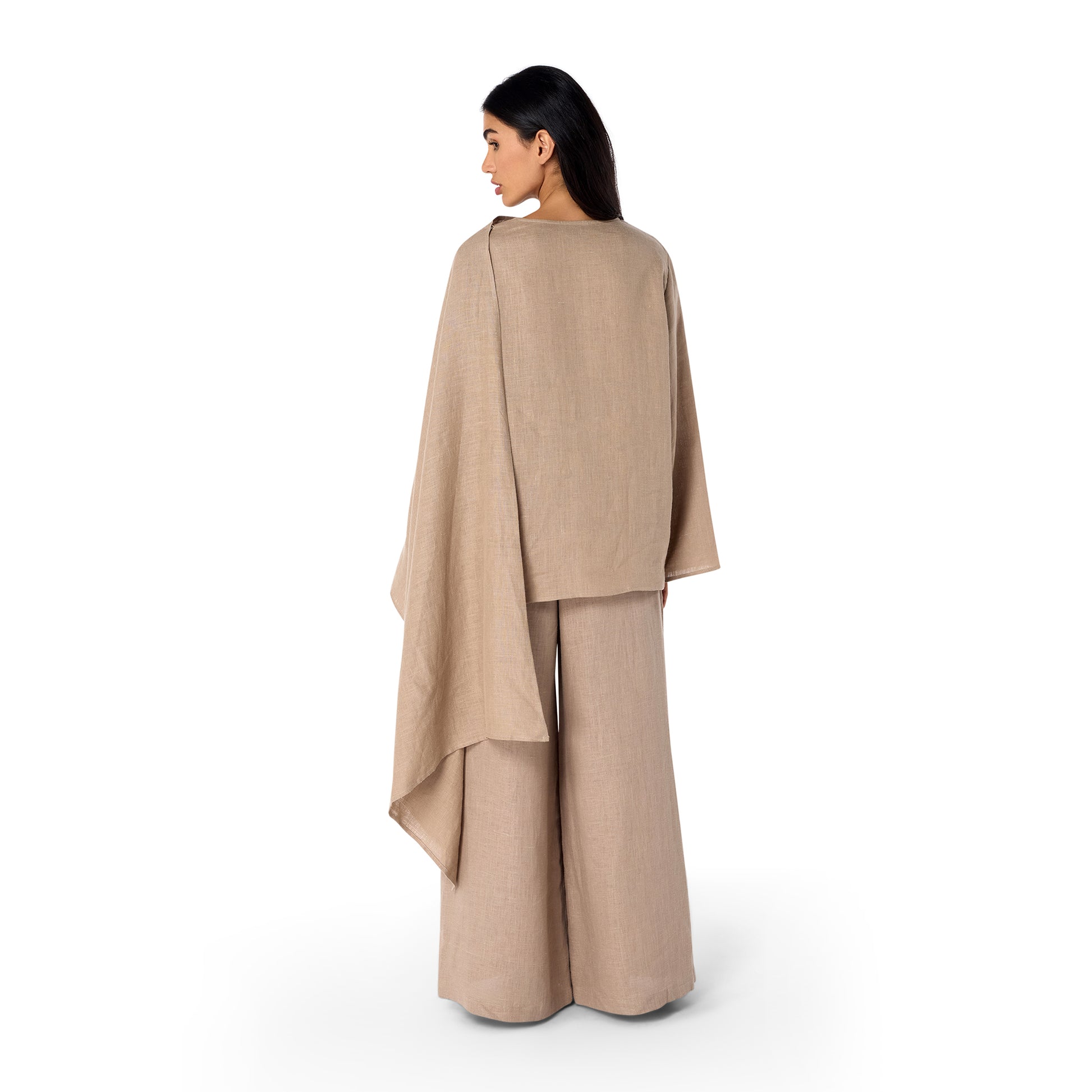 Asym Linen Poncho “Sand Weave”